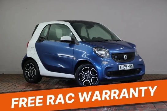 A 2019 SMART FORTWO COUPE 60kW EQ Prime Premium 17kWh 2dr Auto [Leather, Dab Radio, Parking Sensors, Cruise Control, Fast Charging, Sat Nav, Heated Seats, Pan Roof]