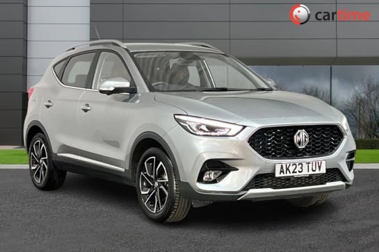 A 2023 MG MG ZS 1.0 EXCLUSIVE T-GDI 5d 110 BHP Heated Seats, 10-Inch Touchscreen, Blind Spot Monitoring, 360 Degree Camera, Keyless Entry Monument Silver, 17-Inch All