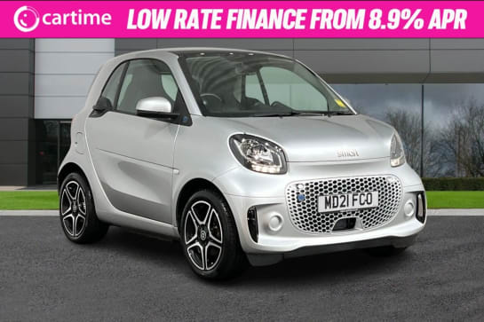 A 2021 SMART EQ FORTWO COUPE PULSE PREMIUM 2d 81 BHP Reverse Camera, Heated Front Seats, Cruise Control, Smart Media System, Electric Windows Cool Silver, 16-Inch Alloy Wheels