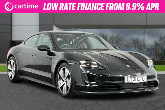 A 2021 PORSCHE TAYCAN BASE 4d 470 BHP 16.8in Curved Display, Wireless Apple CarPlay, Satellite Navigation, Cruise Control, Heated Front Seats Black, 19in Alloys