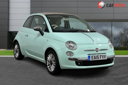 A 2015 FIAT 500C 1.2 LOUNGE 3d 69 BHP Electric Windows, Retractable Roof, Rear Park Sensors, 7-Inch TFT Display, Climate Control Smooth Mint, 16-Inch Alloy Wheels