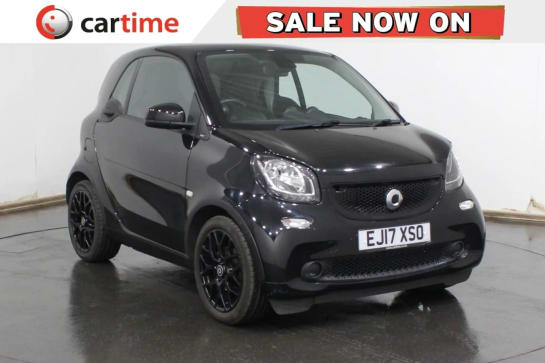 A 2017 SMART FORTWO 0.9 PRIME SPORT PREMIUM T 2d 90 BHP Panoramic Glass Roof, Rear Park Sensors, 8in Screen, Leather, 16in Alloys 16in Alloys, Black