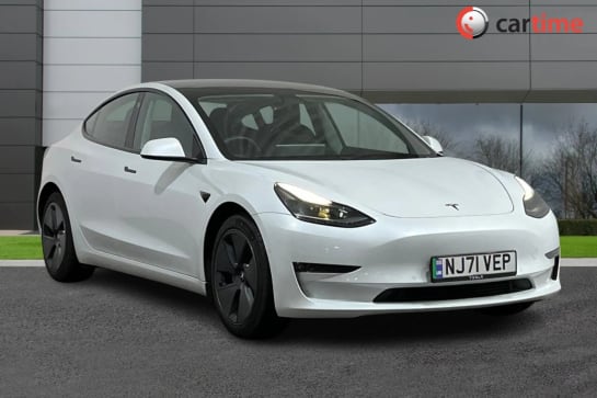 A 2021 TESLA MODEL 3 LONG RANGE AWD 4d 302 BHP Panoramic Roof, Autopilot, Full Black Leather, 15-inch touchscreen display / Sat Nav, Reverse 360 Camera / Front and Rear Pa