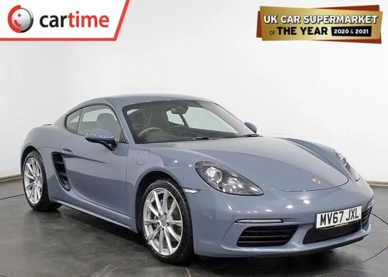 A 2017 PORSCHE 718 2.0 CAYMAN PDK 2d 295 BHP Â£6,545 Upgraded Extras, 7in Satellite Navigation System, 19in Alloy Wheels / Graphite Blue, Heated Duo-Leather Seats DAB / B