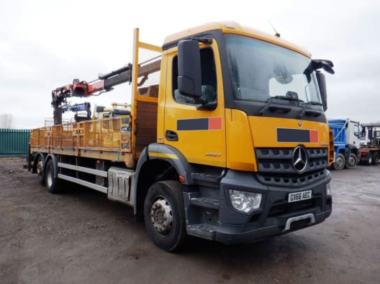 A null MERCEDES-BENZ AROCS 2527 6x2 Crane Vehicle 7.4 Metre Caged Triple Drop Side